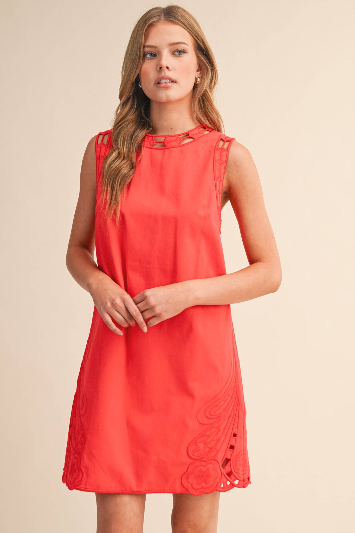 Embroidered Shift Dress with Cut Out