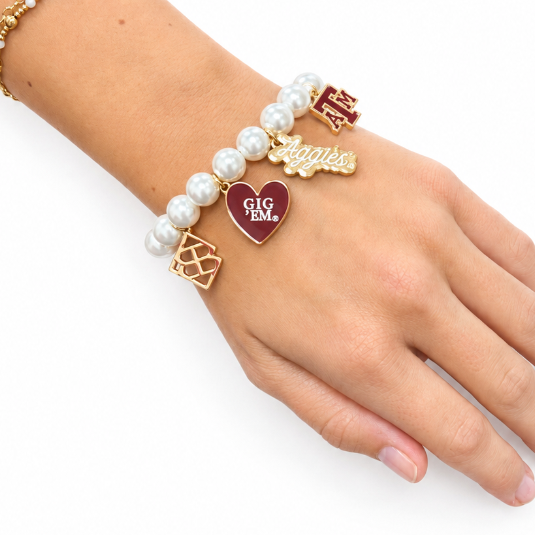 Texas A&M Pearl Charm Bracelet
