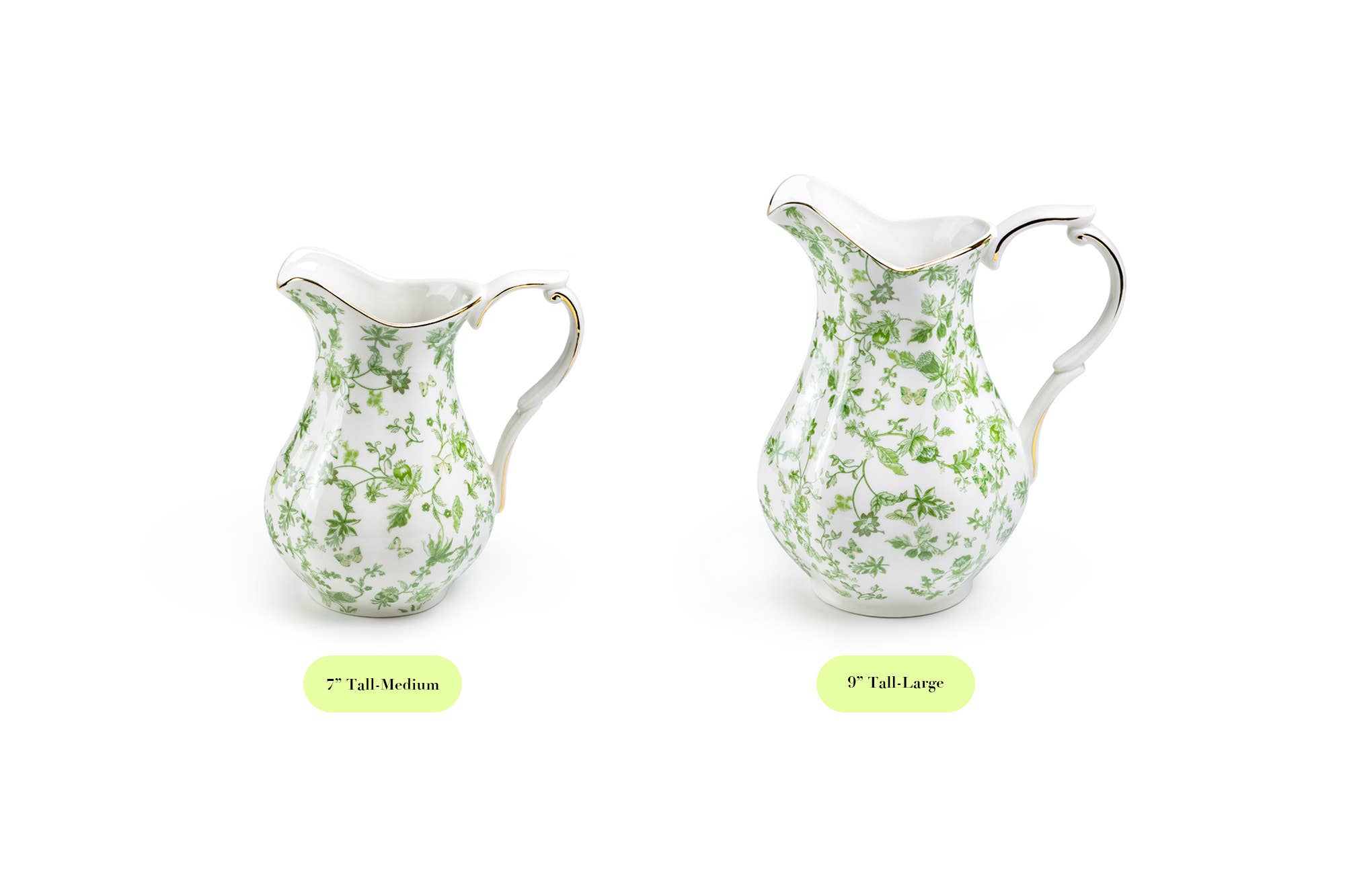 Greeny Garden Fine Porcelain 7" Tall Medium Size Pitcher