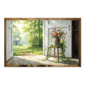 Timberland Frame Oil Painting Floral Metal Can in Barn