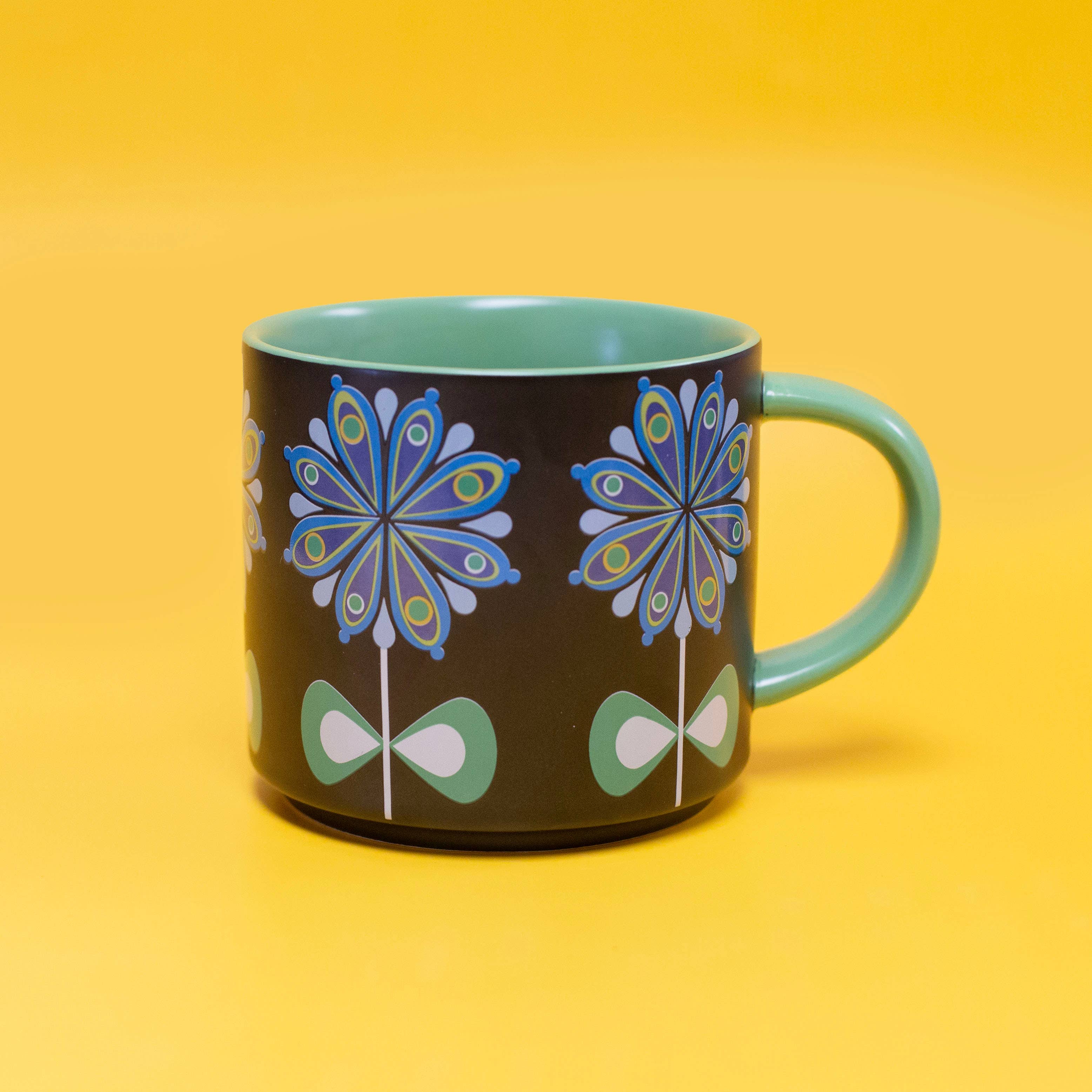 Casbah Blue Flower Mid Century Stackable Matte Coffee Mug