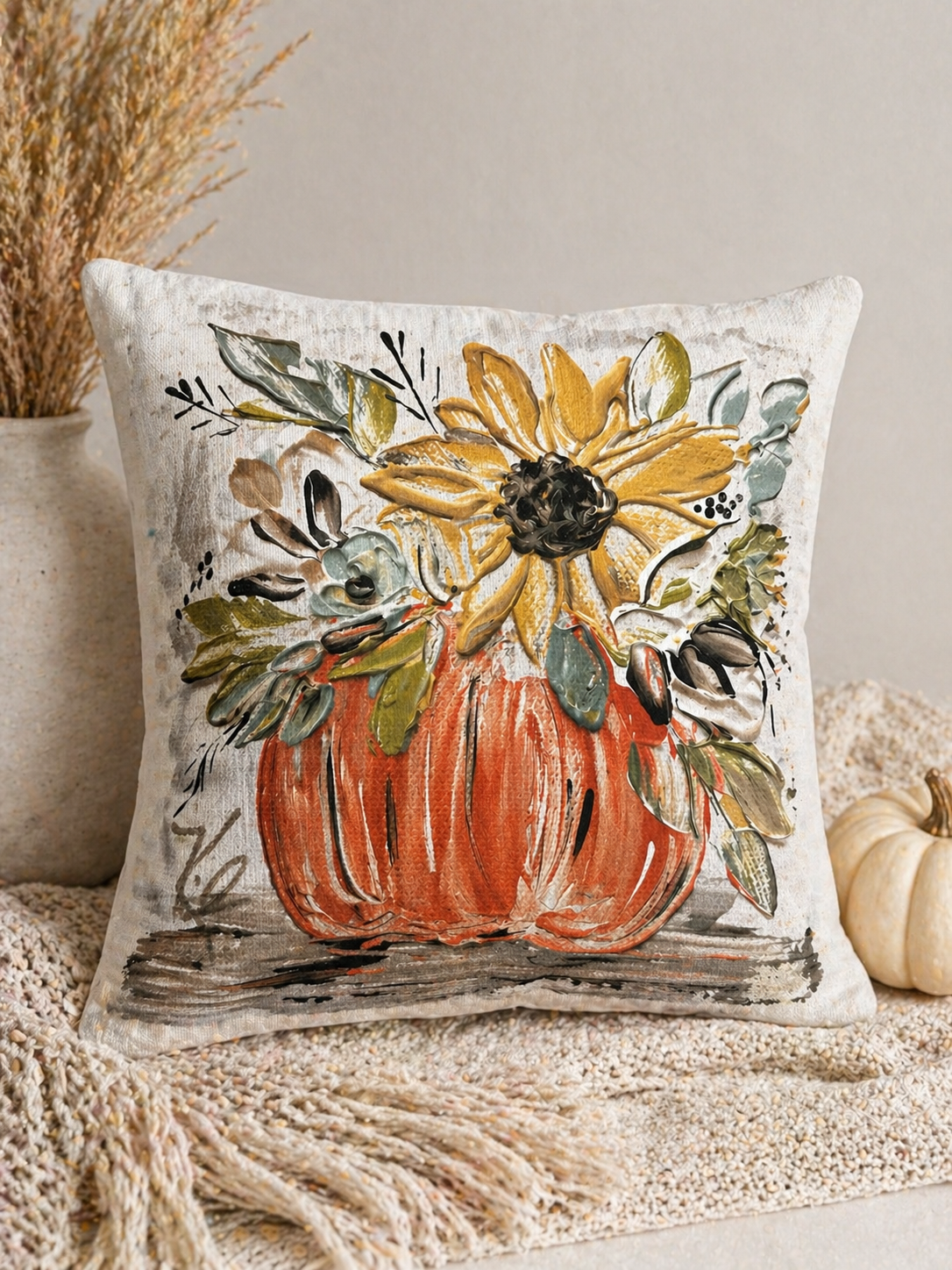 Pumpkin & Sunflower pillow 