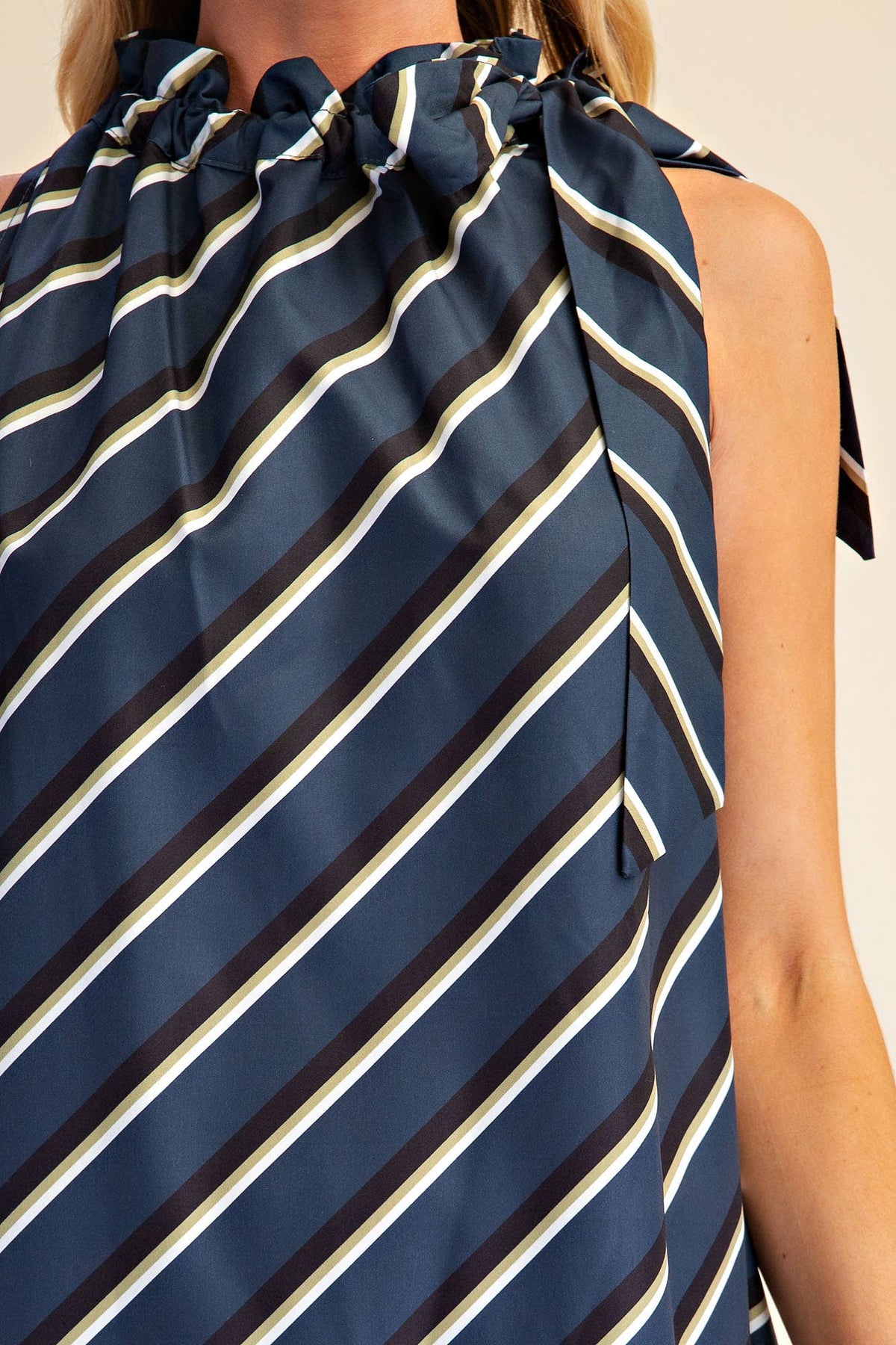 Ruffle Tie Neck Sleeveless Midi Dress