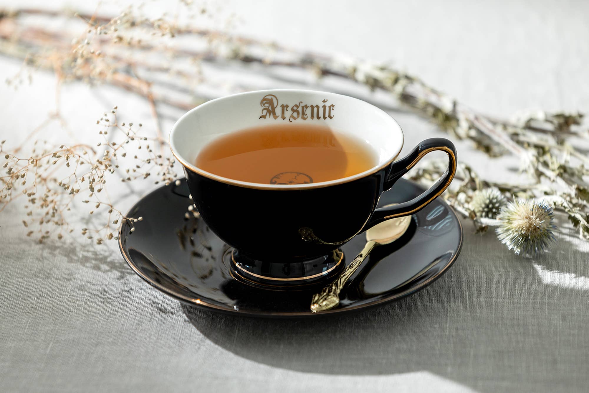 Arsenic Skull Black Gold 7oz Tea Cup and Saucer