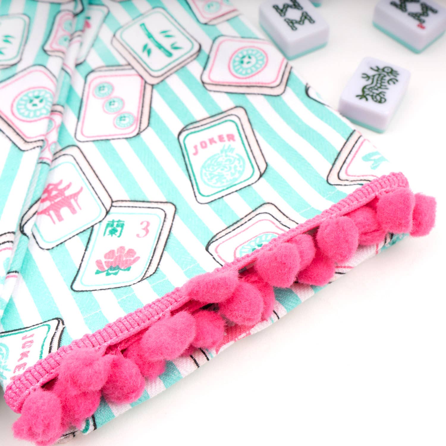 Mahjong Stripe Pom-Pom Cotton Kitchen Towel Set