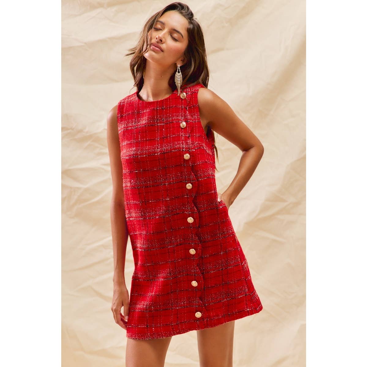 Christmas Tweed Scalloped Holiday Mini Dress