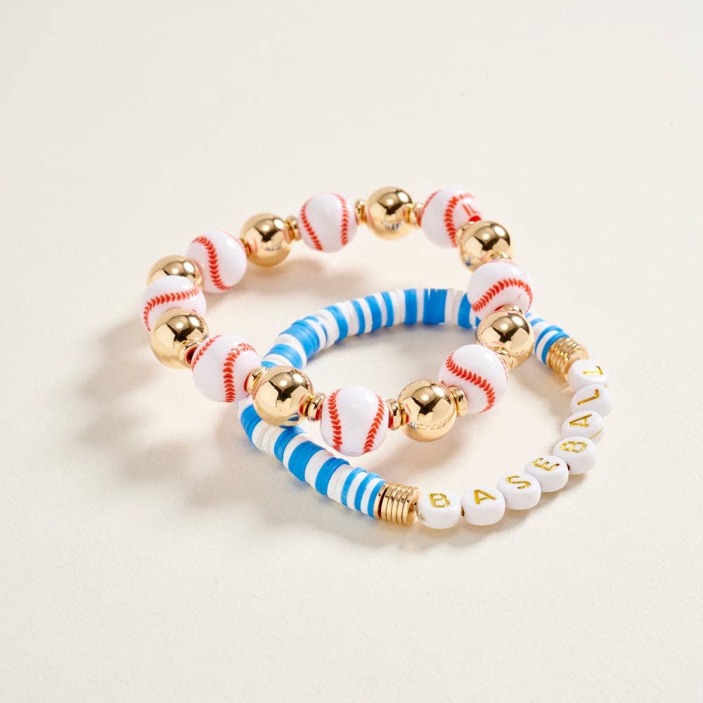 Baseball Themed Beaded Stretch Bracelet Set