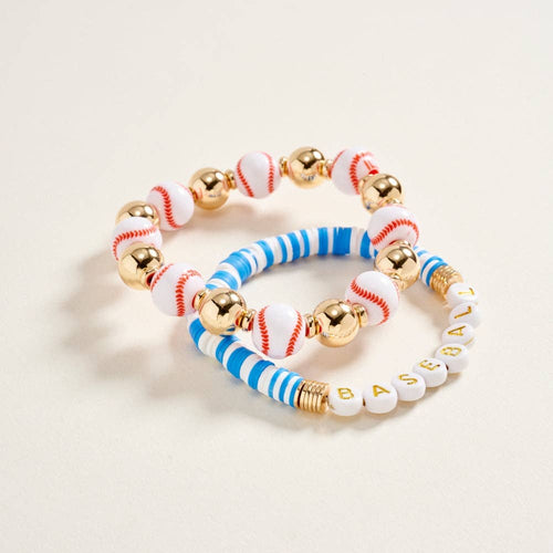 Baseball Themed Beaded Stretch Bracelet Set