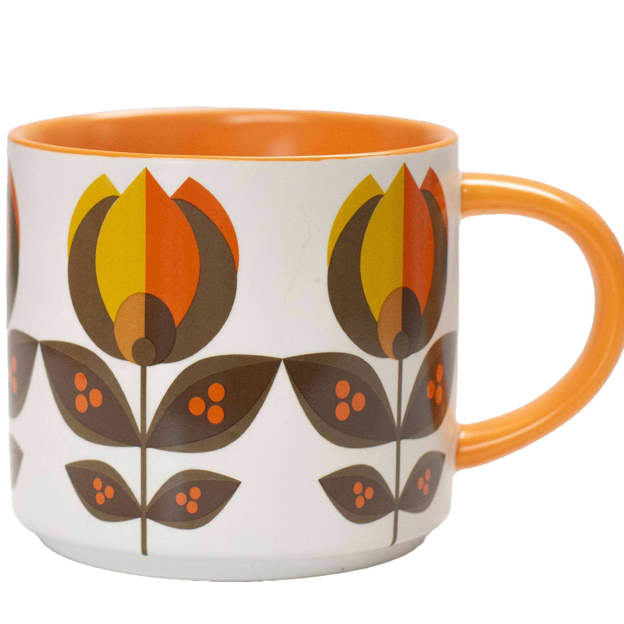 Orange Tulip Flower Mid Century Stackable Matte Coffee Mug