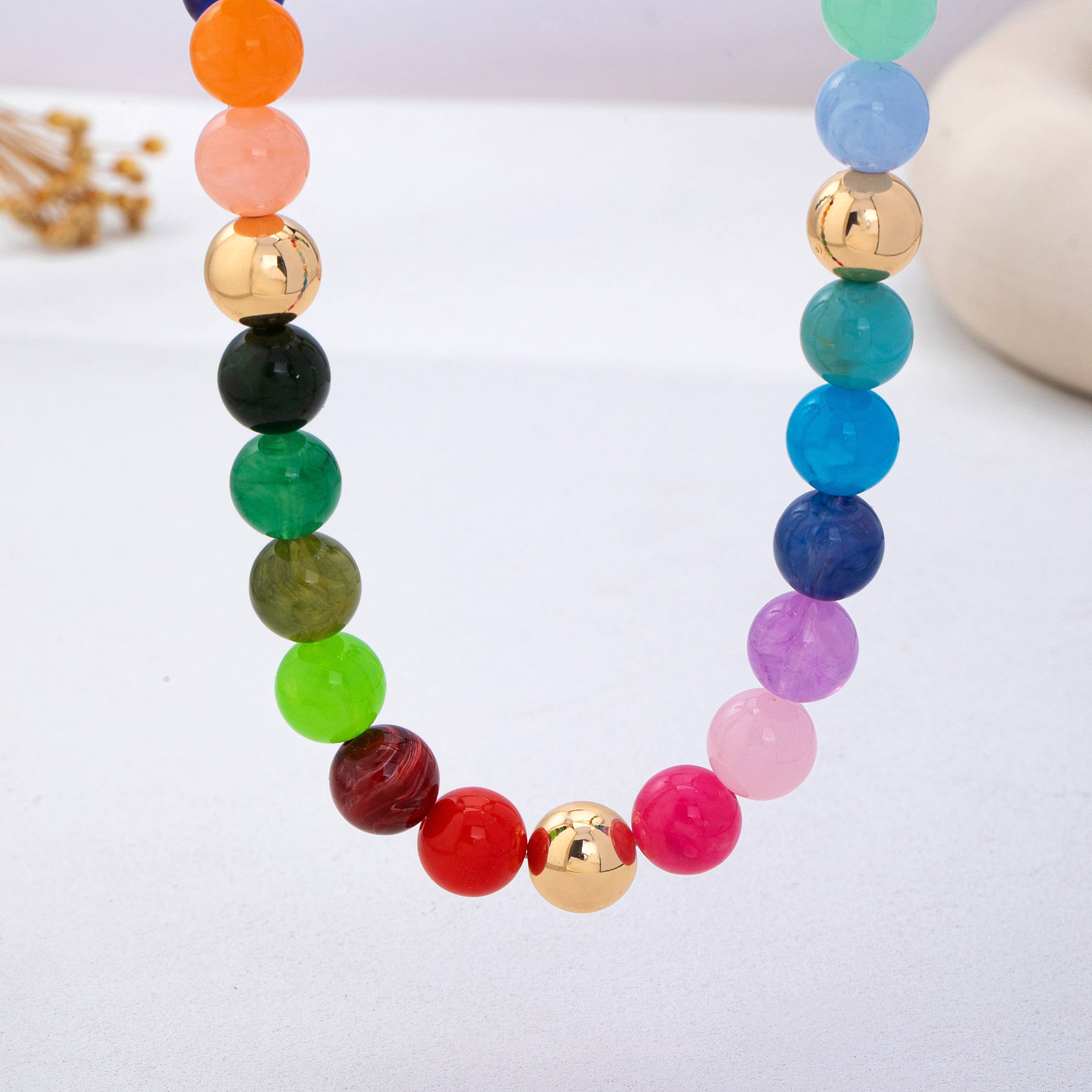 Rainbow Marbled Resin Bead Necklace