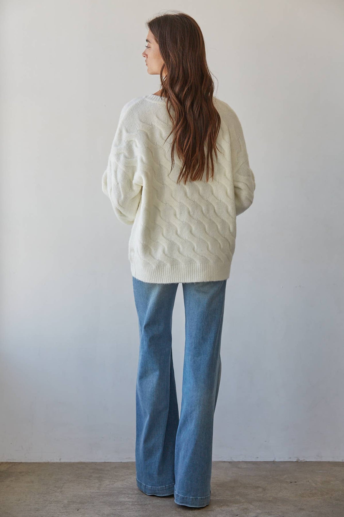 Knit Sweater Cable Knit Round Neck Pullover