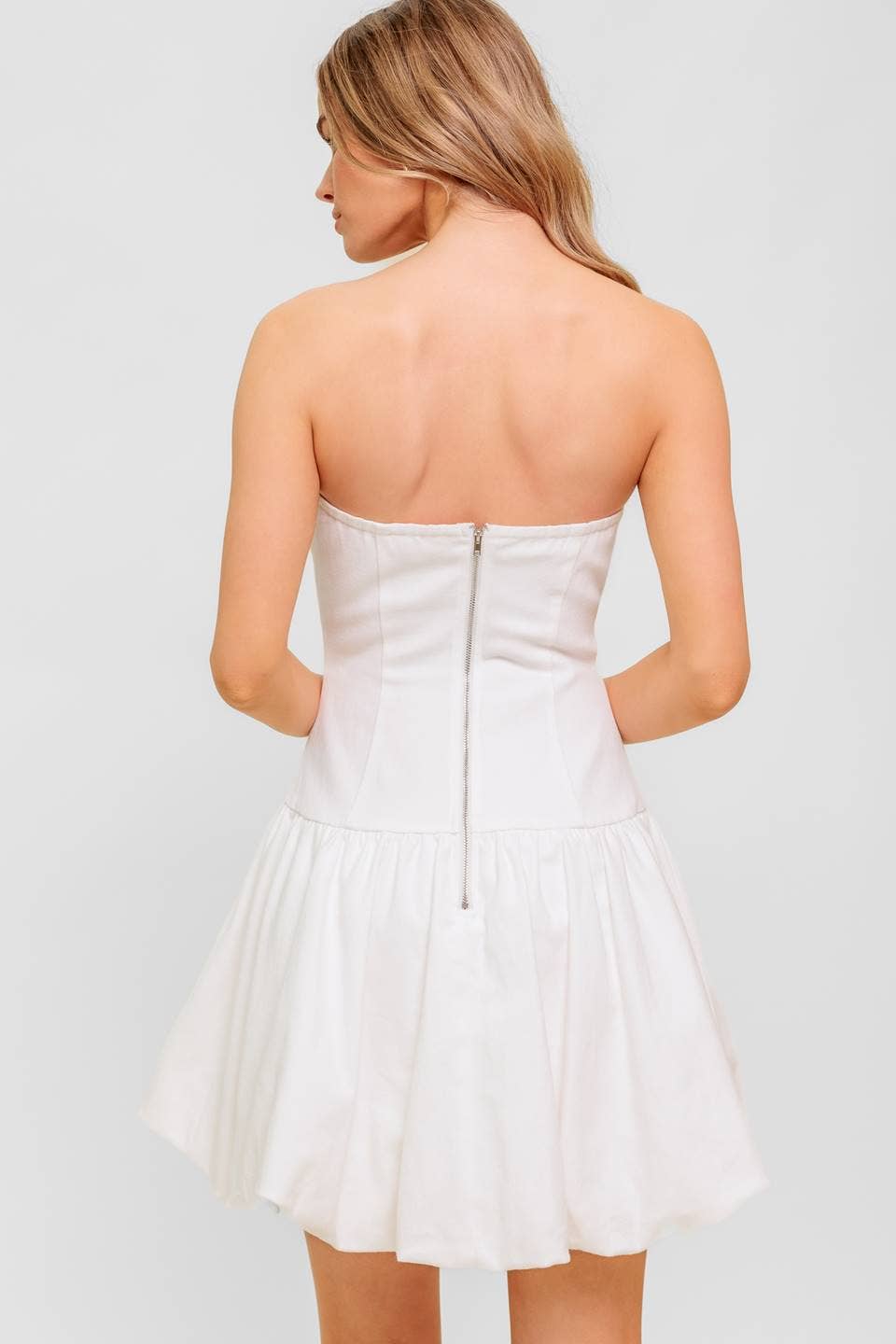 Drop Waist Bubble Hem White Mini Dress