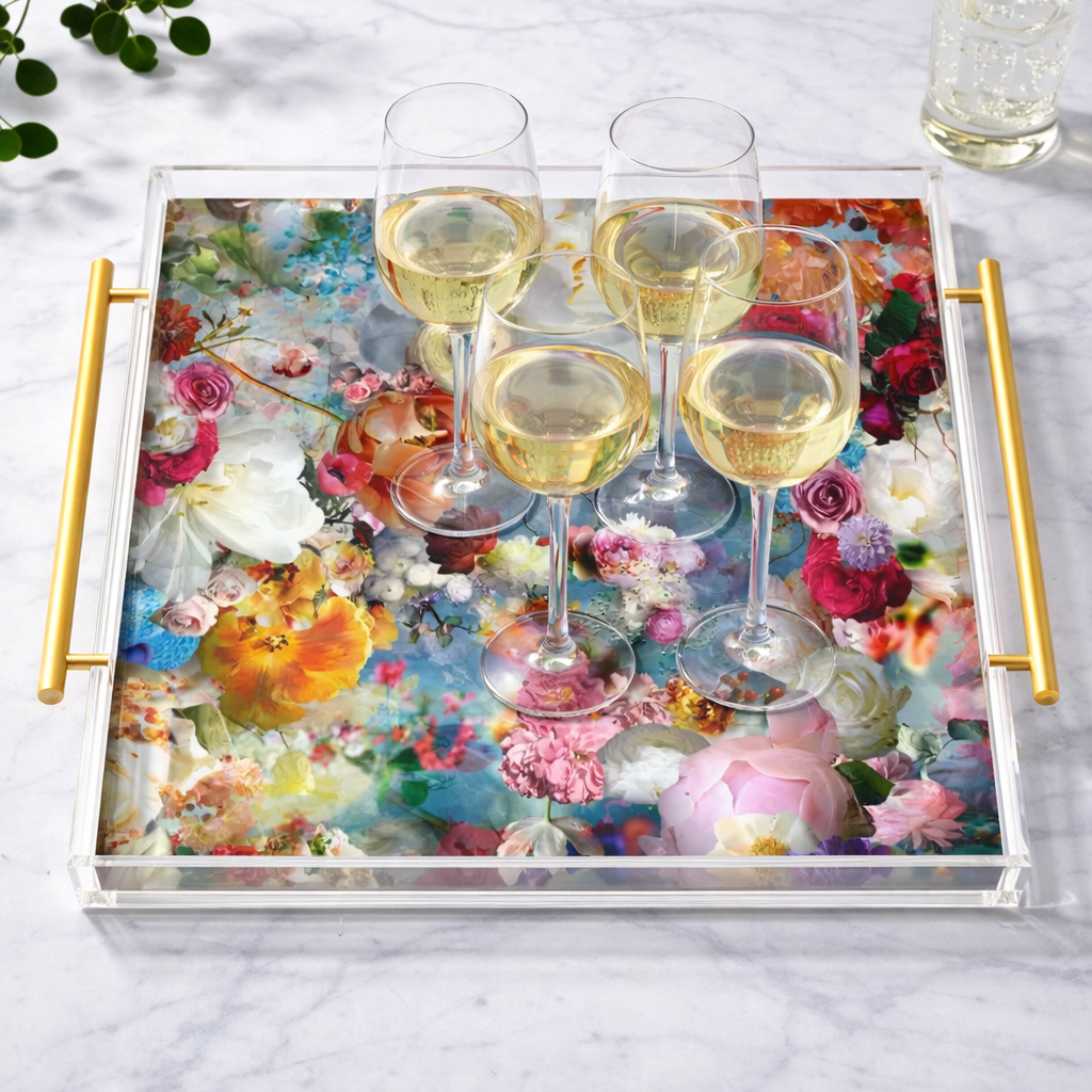 Pretty Floral Acrylic Tray Boutique Home Accent
