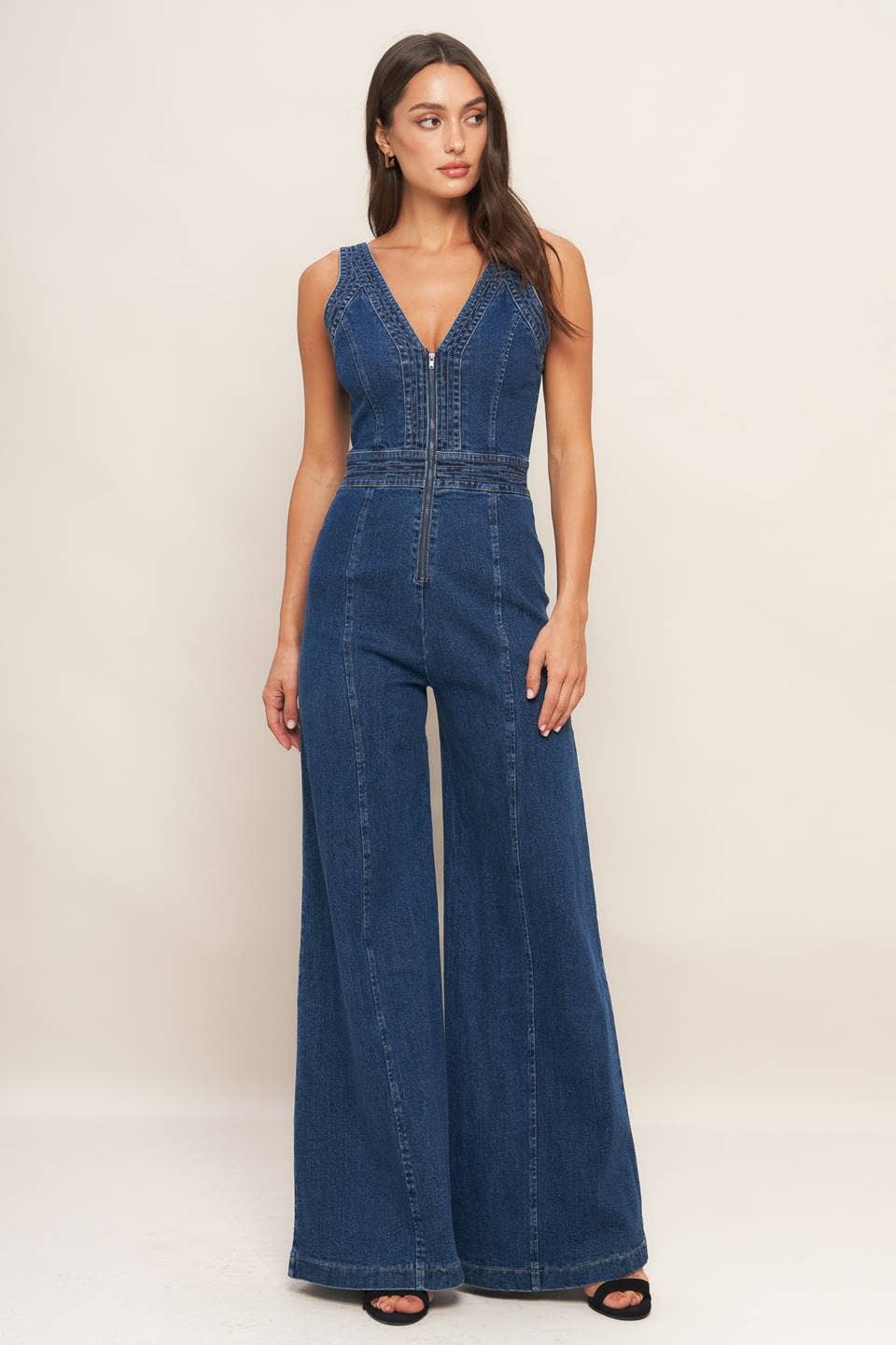 V Neck Denim Jumpsuit