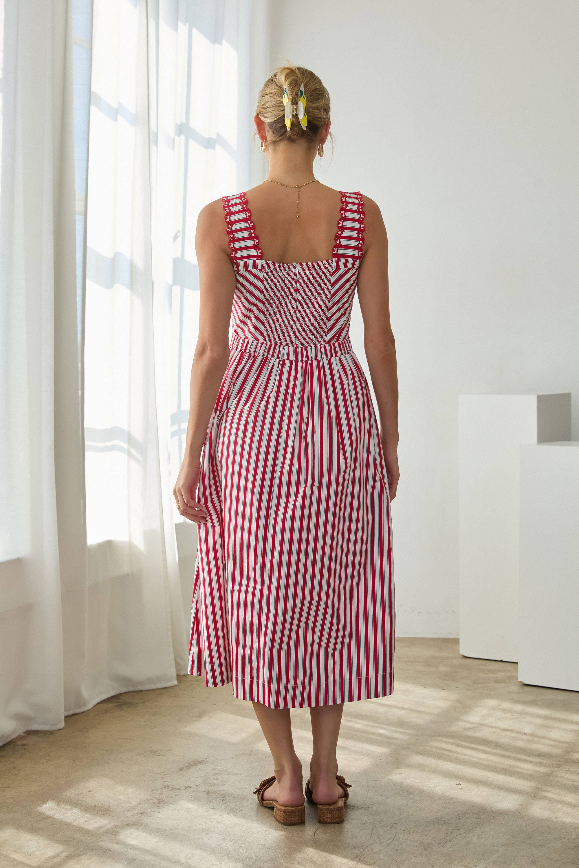 Striped Midi Dress with Embroidered Detail