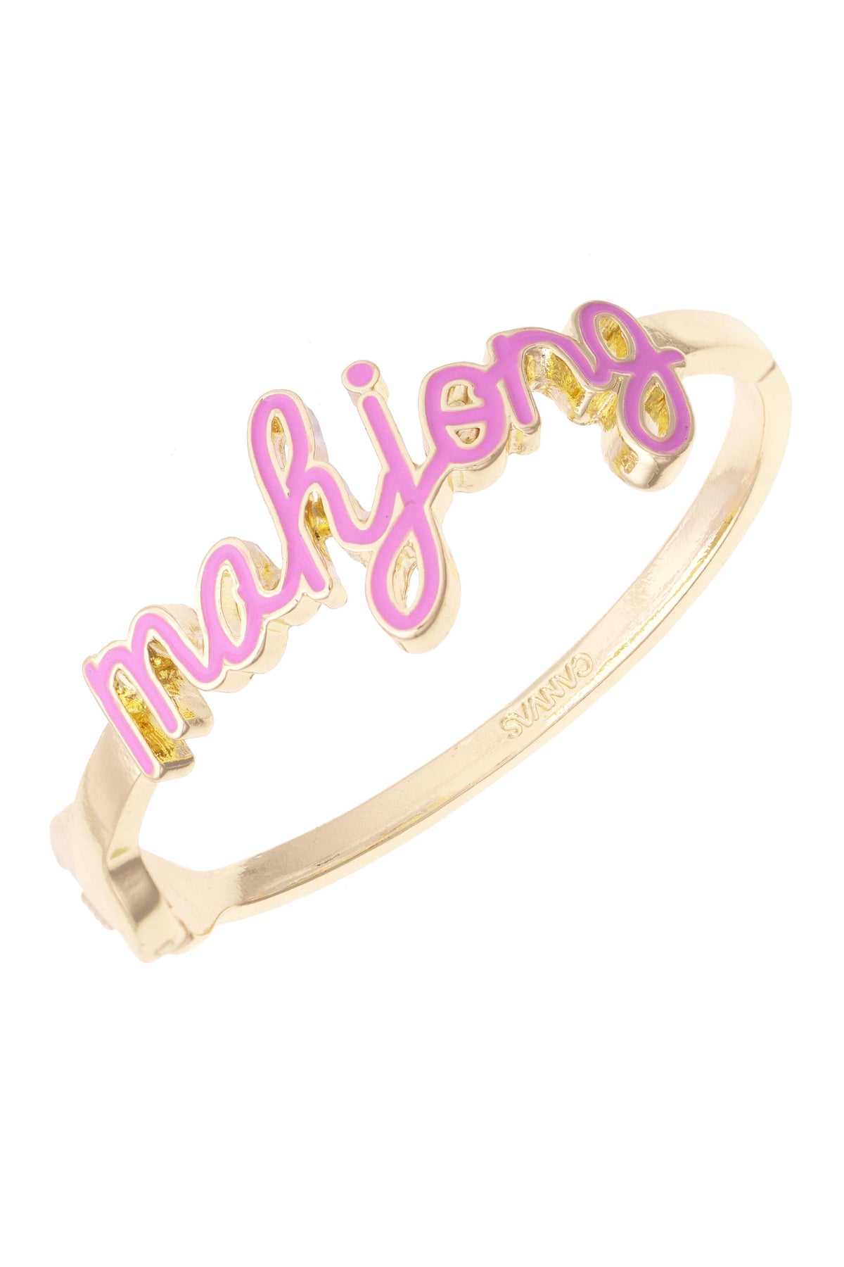 Mahjong Cursive Enamel Hinge Bangle in Light Pink
