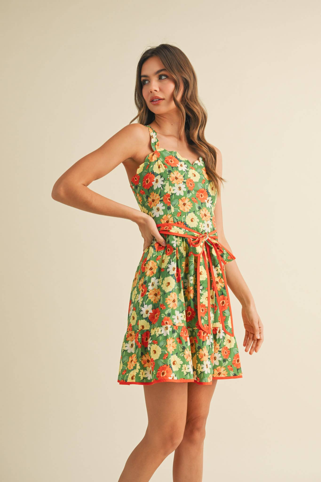 Floral Scalloped Mini Dress