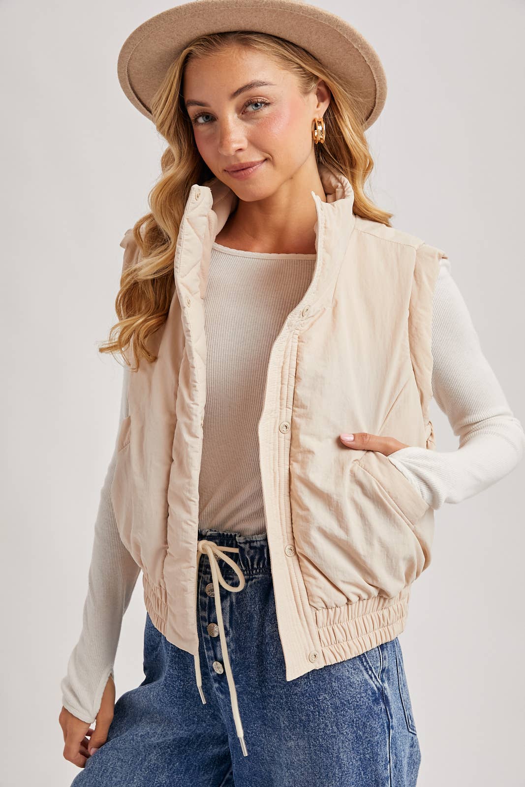 Bomber Style Puffer Vest with Pockets