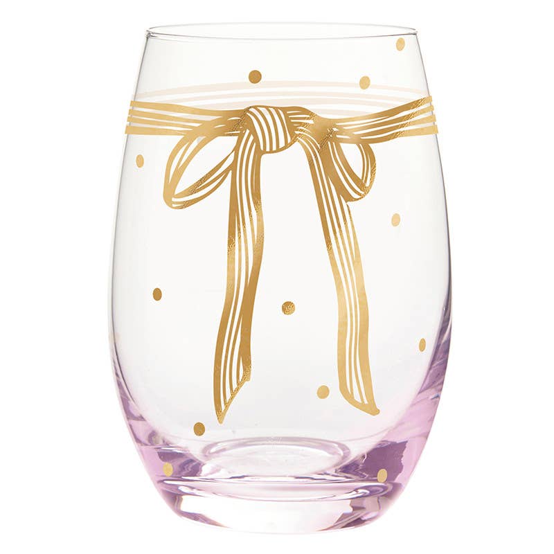 Gold Foil Stemless Wine Glass - Lilac Bow