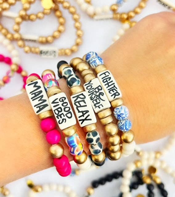 Affirmation Word Beaded Bracelets Inspirational - Black and White