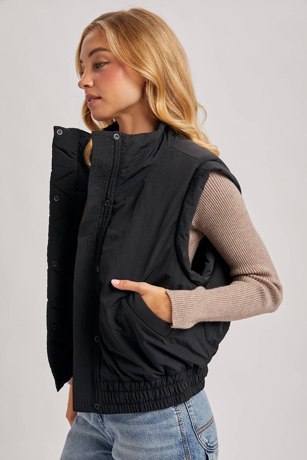 Bomber Style Puffer Vest with Pockets