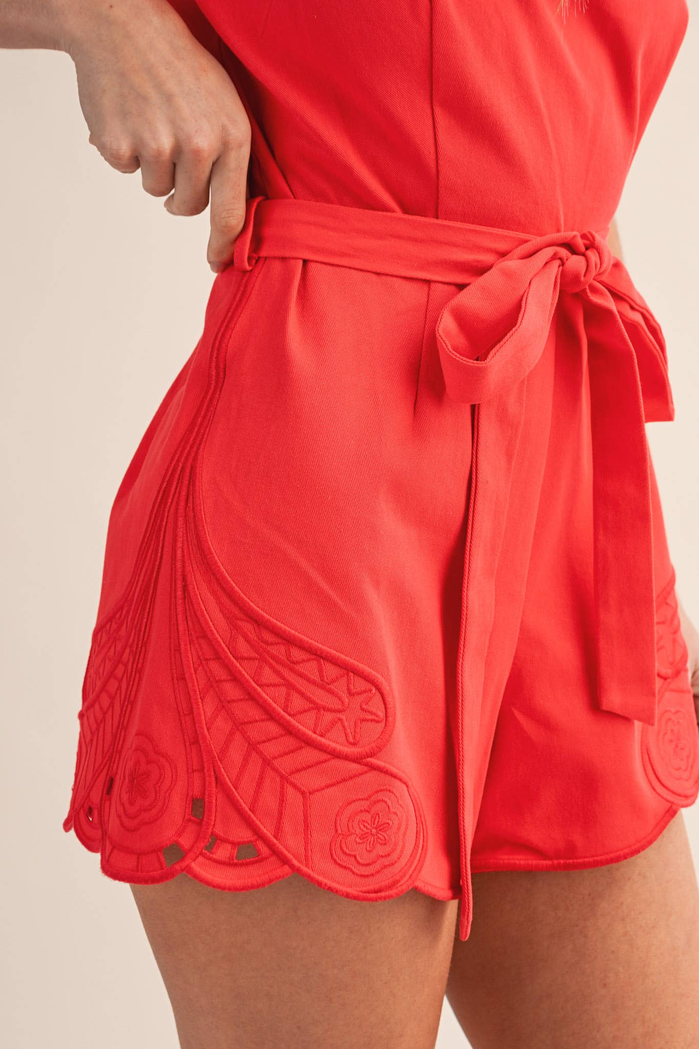 Sleeveless Embroidered Romper with Cut-Outs