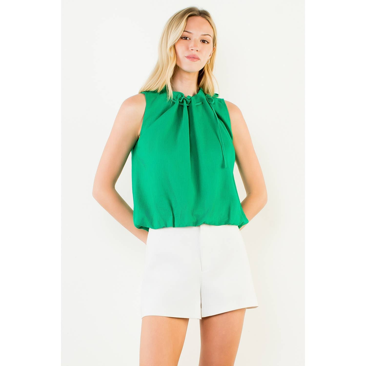 Sleeveless Tie Neck Ruffle Top
