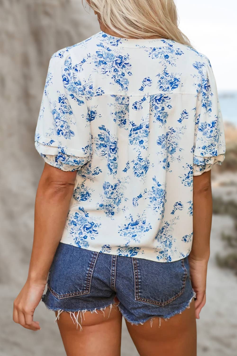 Floral Pleated Puff Sleeve Button Up Shirt | S-XL