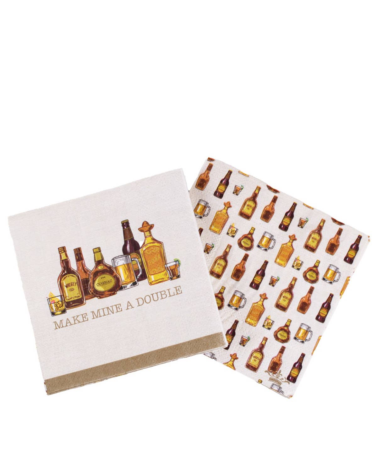 Make Mine A Double Cocktail Napkins   Soft White/Brown   5x5