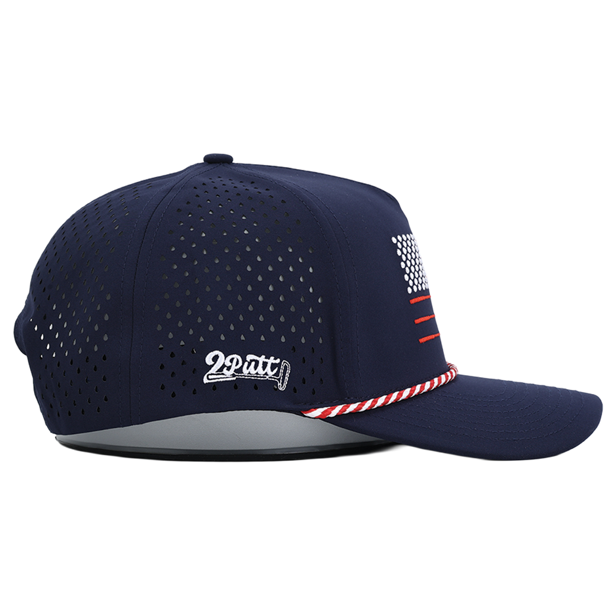 American Flag Rope Flat Bill Hat (Navy)