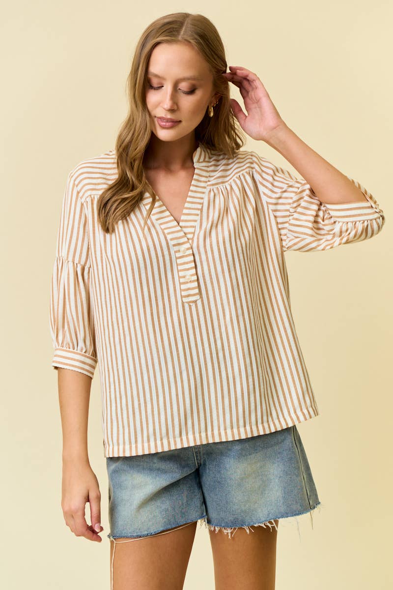 Striped Puff Sleeve Pullover Top
