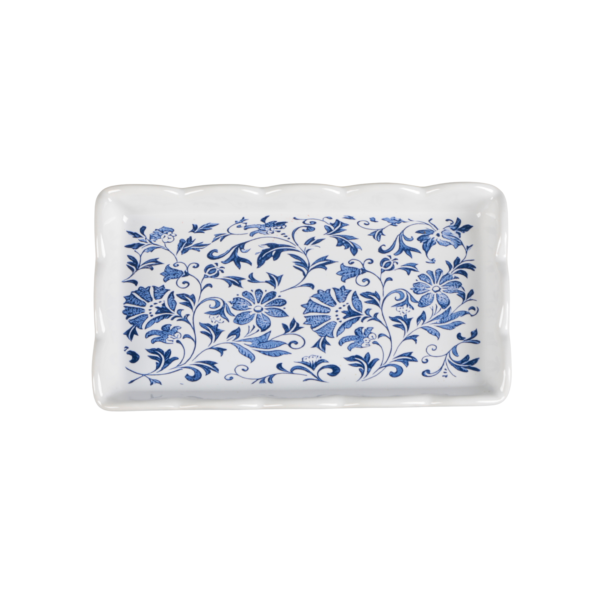 Ceramic Scalloped Blue Chinoiserie Trinket Tray