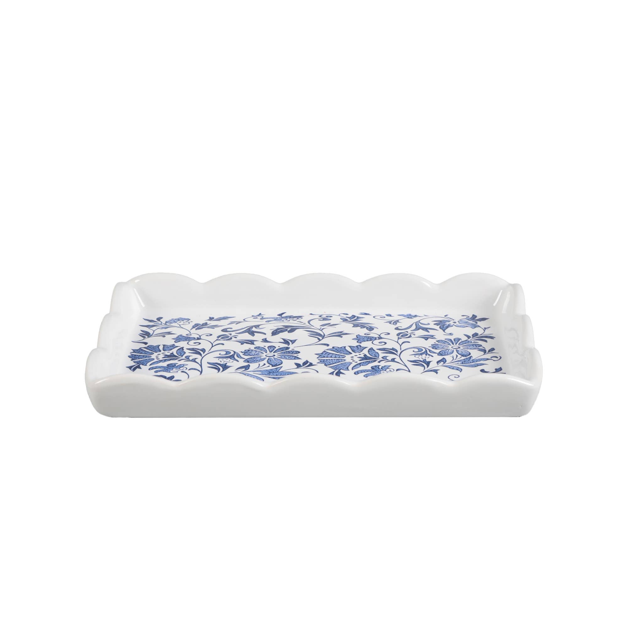 Ceramic Scalloped Blue Chinoiserie Trinket Tray