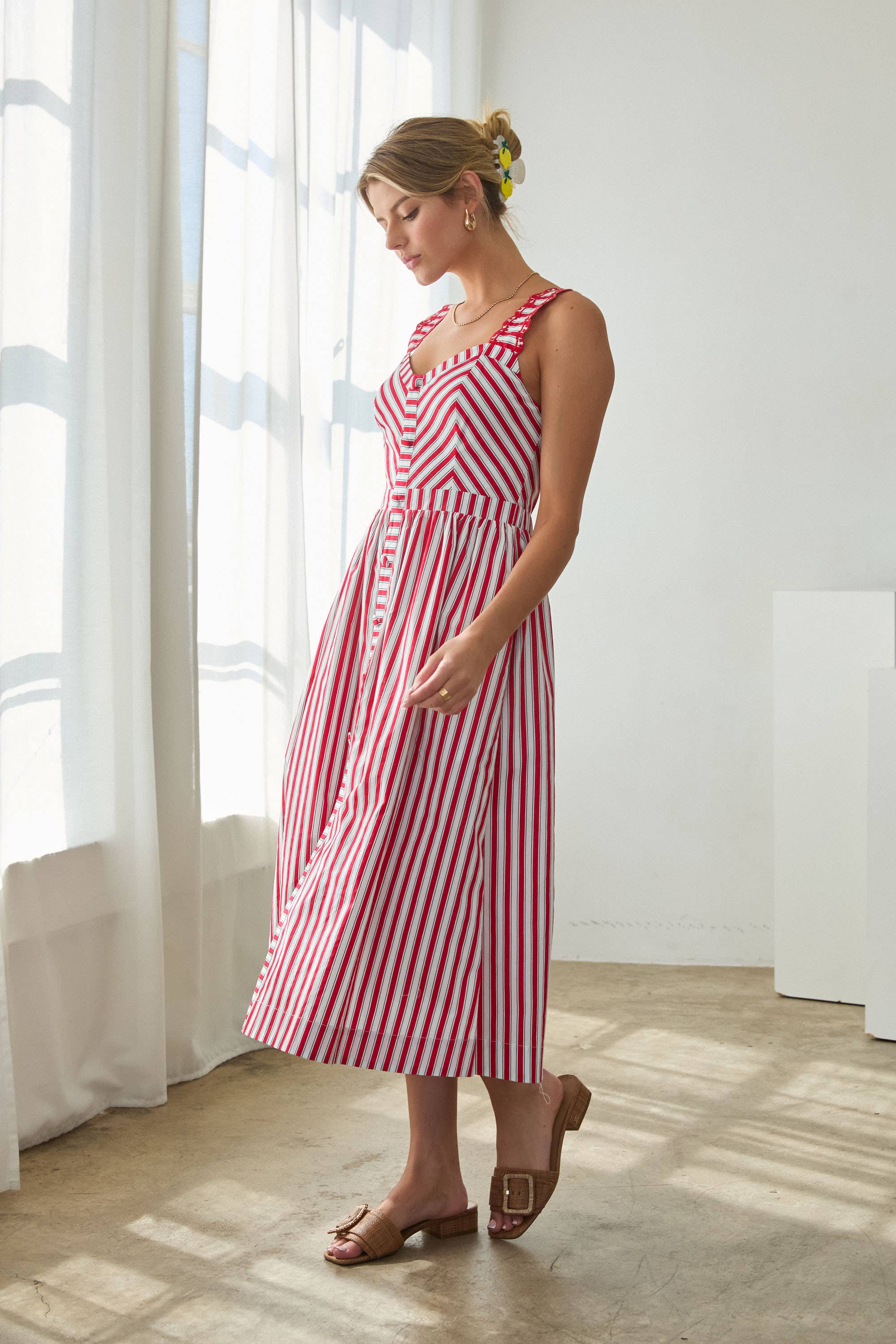 Striped Midi Dress with Embroidered Detail