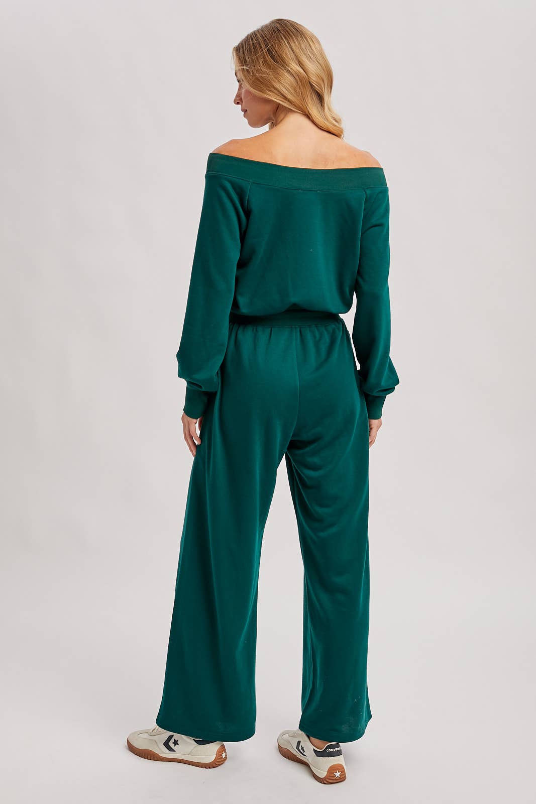 Wide Neck Knit Jumpsuit - Hunter Green