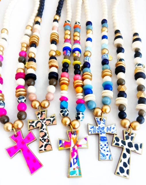 Long Beaded Cross Necklaces