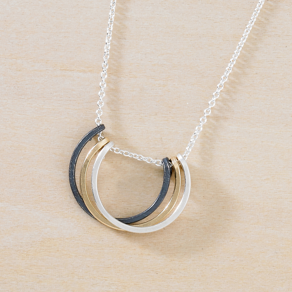 Mixed Metal Small Honey Petals Necklace Layered Circles