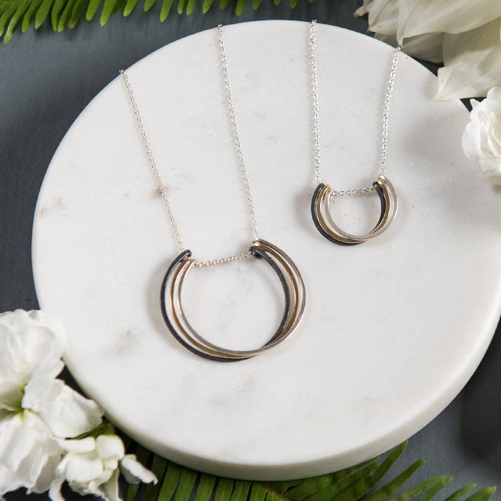 Mixed Metal Small Honey Petals Necklace Layered Circles