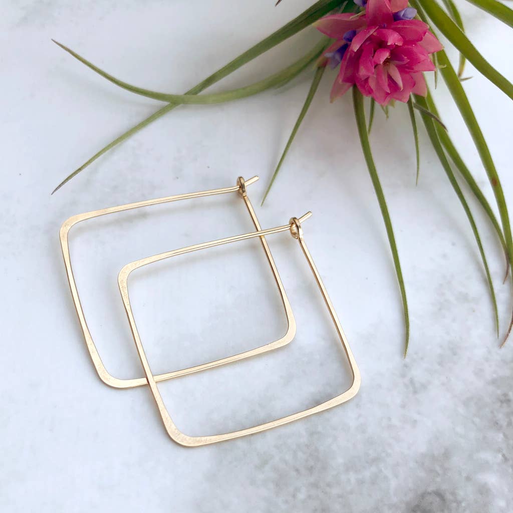 SQUARE Minimal Hoop Earrings Handmade in gold or silver