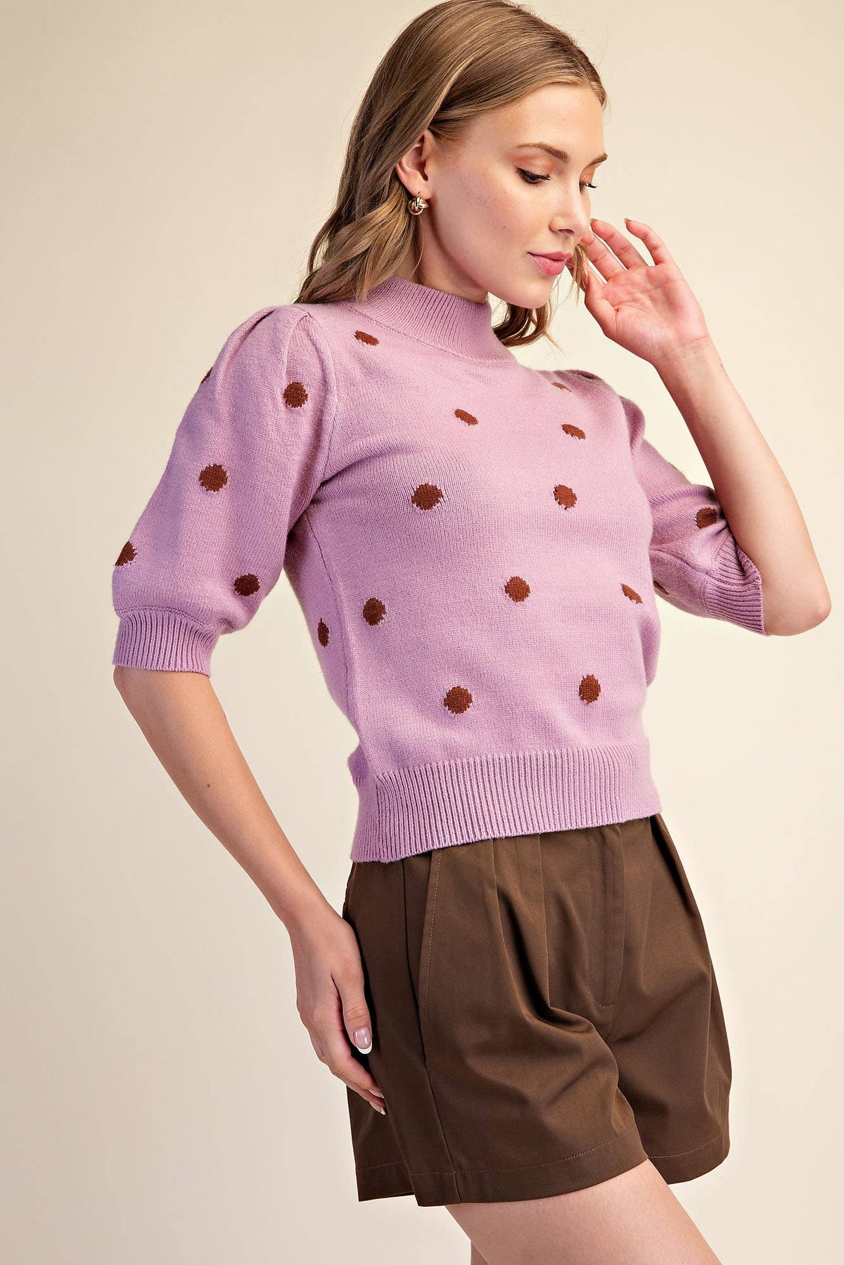Polka Dot Mock Neck Sweater