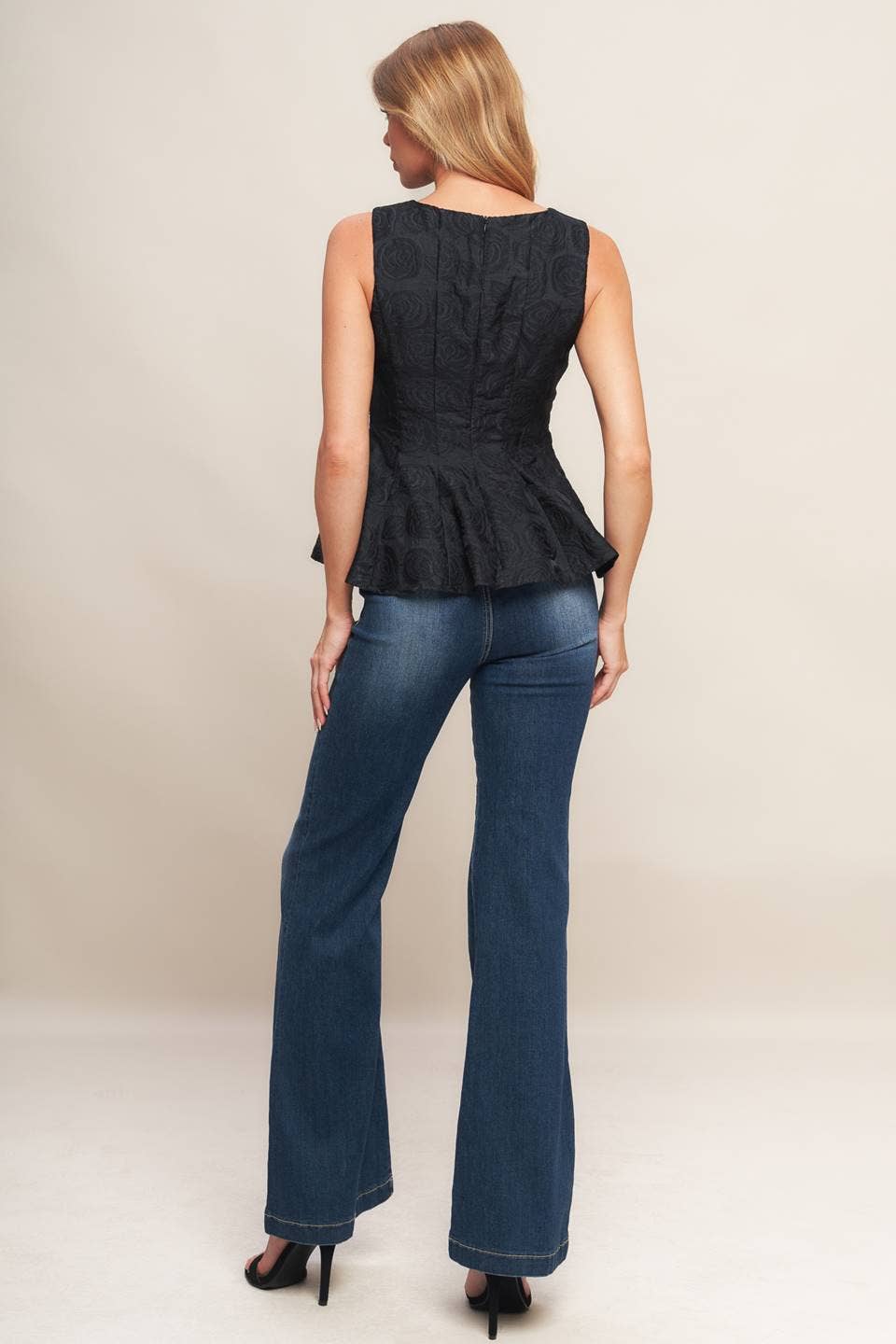 Black Sleeveless Peplum Top