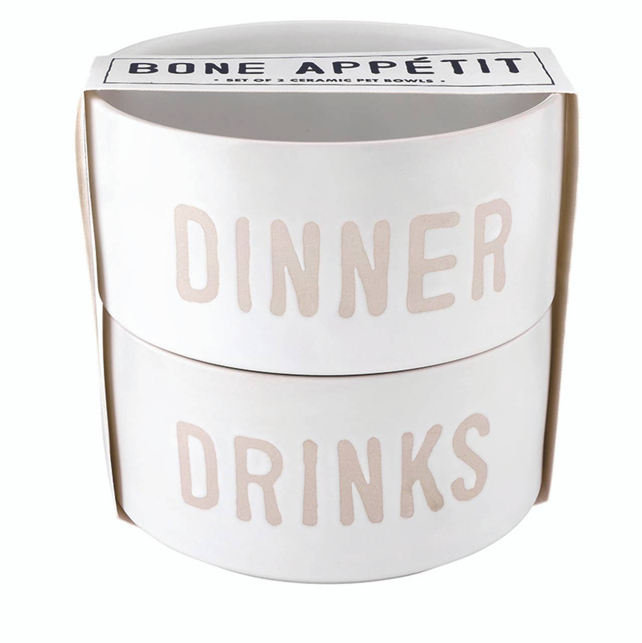 Ceramic Stackable Pet Bowls - Dinner & Drinks - Set of 2