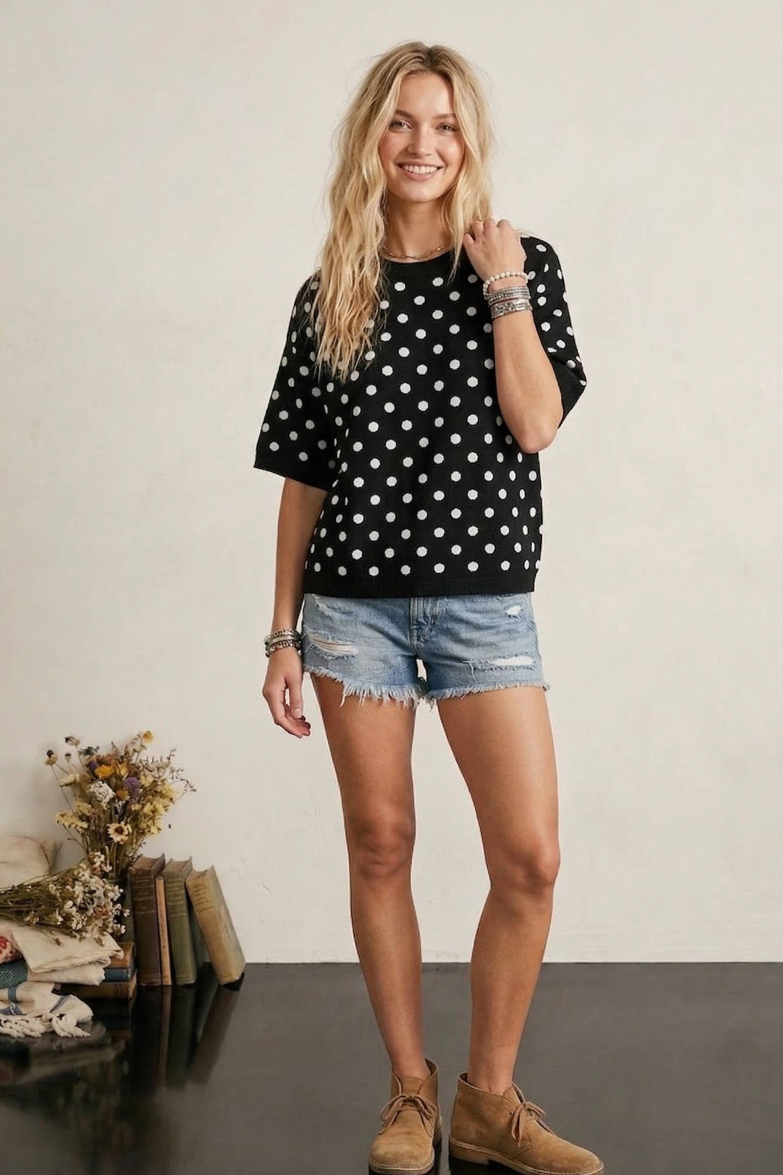 Oversized Polka Dot Sweater Top