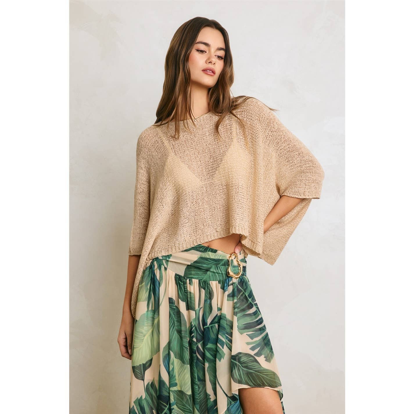 Cropped Pancho Knit Sweater Top