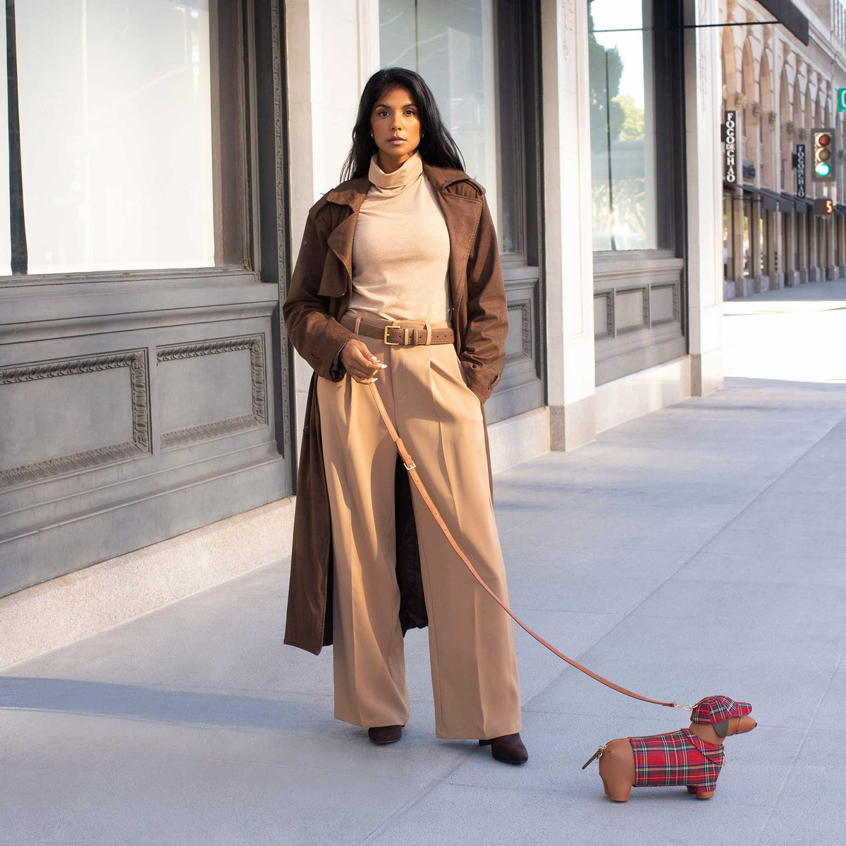 Dog Plaid Vegan Leather Crossbody Bag