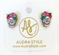 Fall Halloween Statement Earring Floral Skull Studs