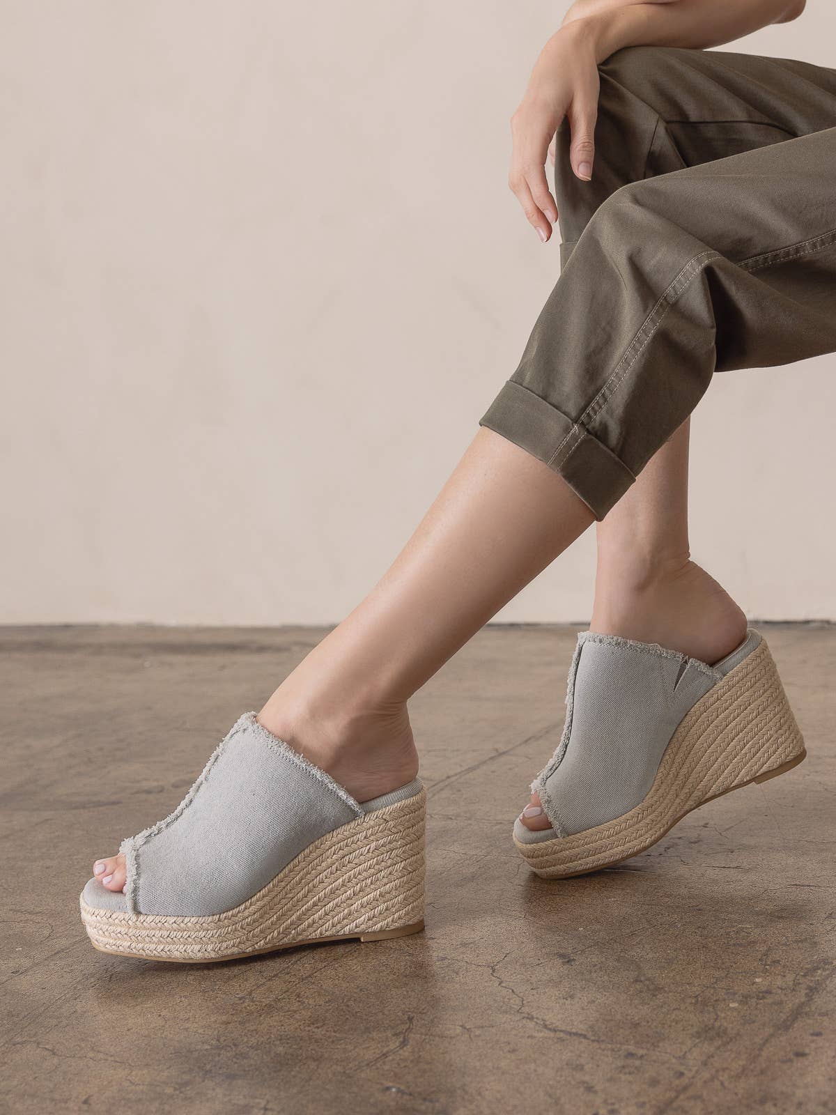 The Verona | Denim Frayed Denim Espadrille Wedge