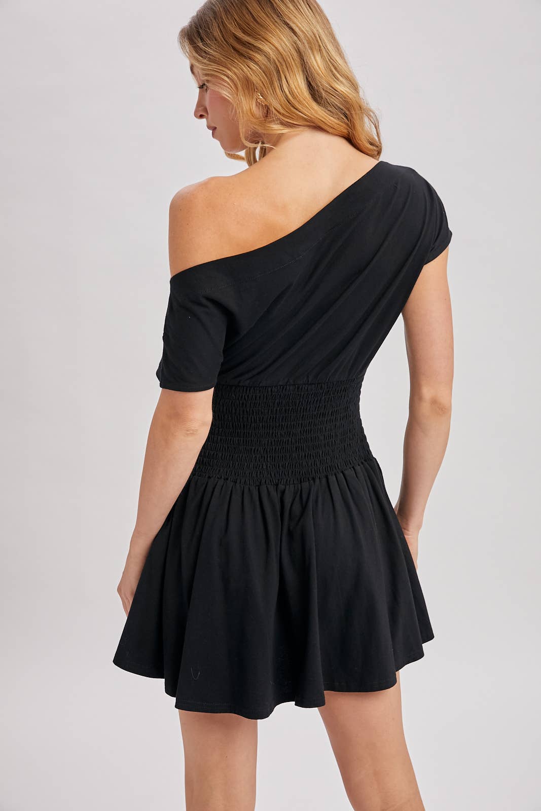 One Shoulder Smocked Waist Body Dress