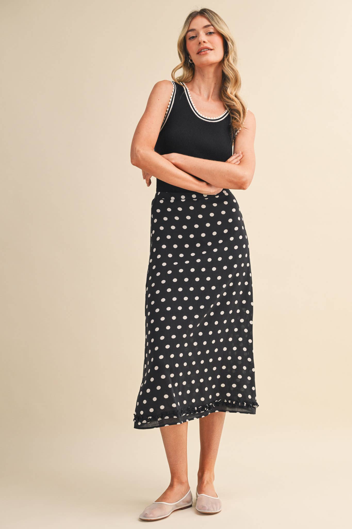 Picot Trim Ribbed Knit Tank - Black, White, or Blue
