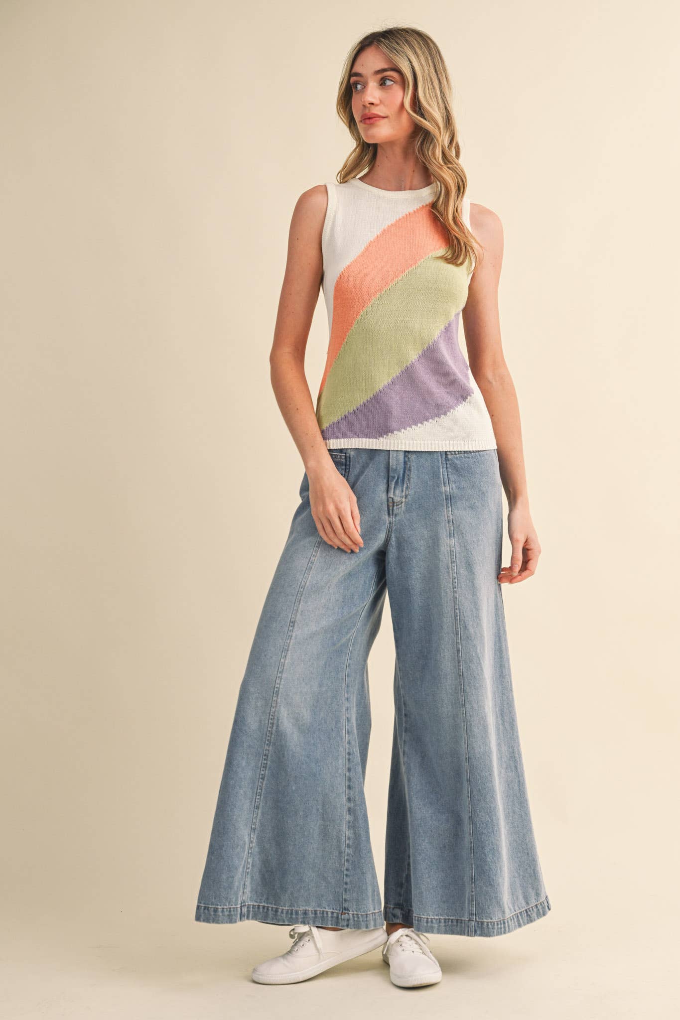 Sleeveless Color Block Knit Tank